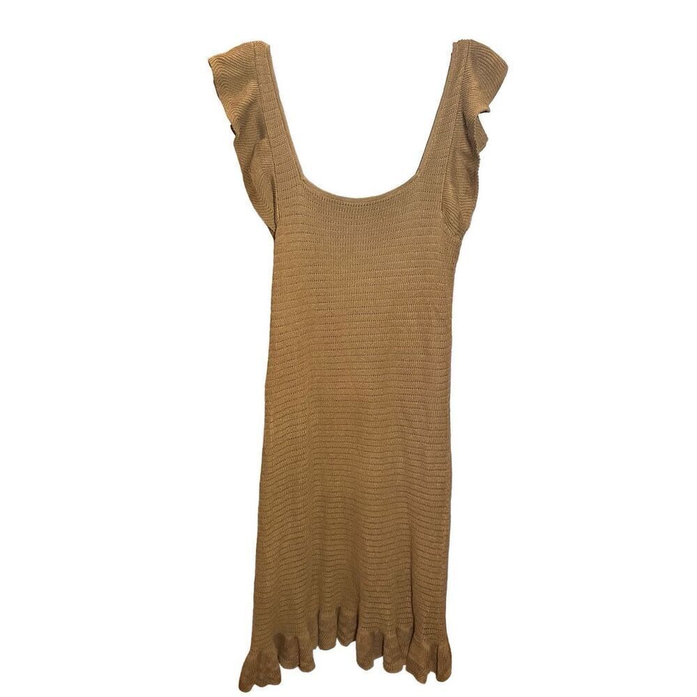 New House Of Harlow 1960 Knit Ruffle Square Neck sleeveless dress cinnamon‎